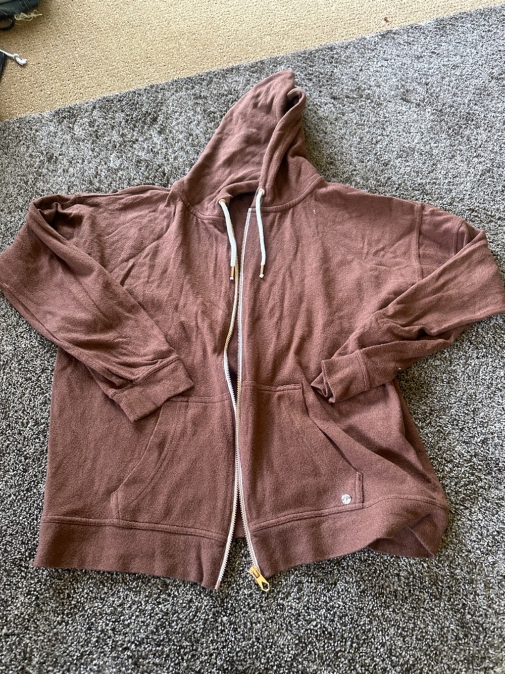 Volcom Unisex Cozy Brown Zip-Up Hoodie with Hood Size Small Relaxed